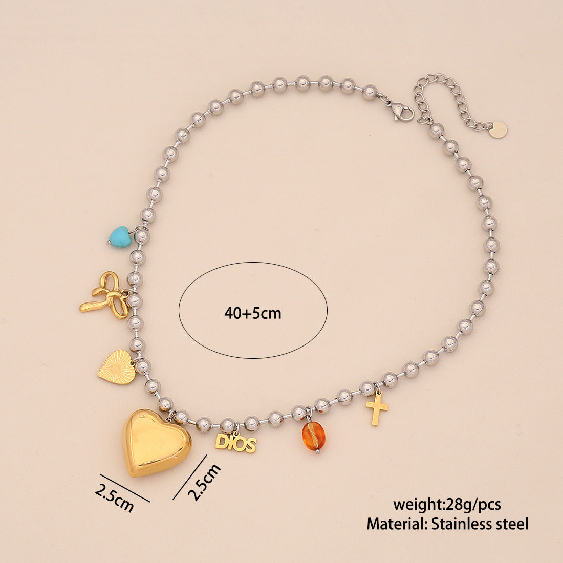 Golden Dopamine Element Necklace Cross Pearl Love Stainless Steel Clavicle Chain N1506