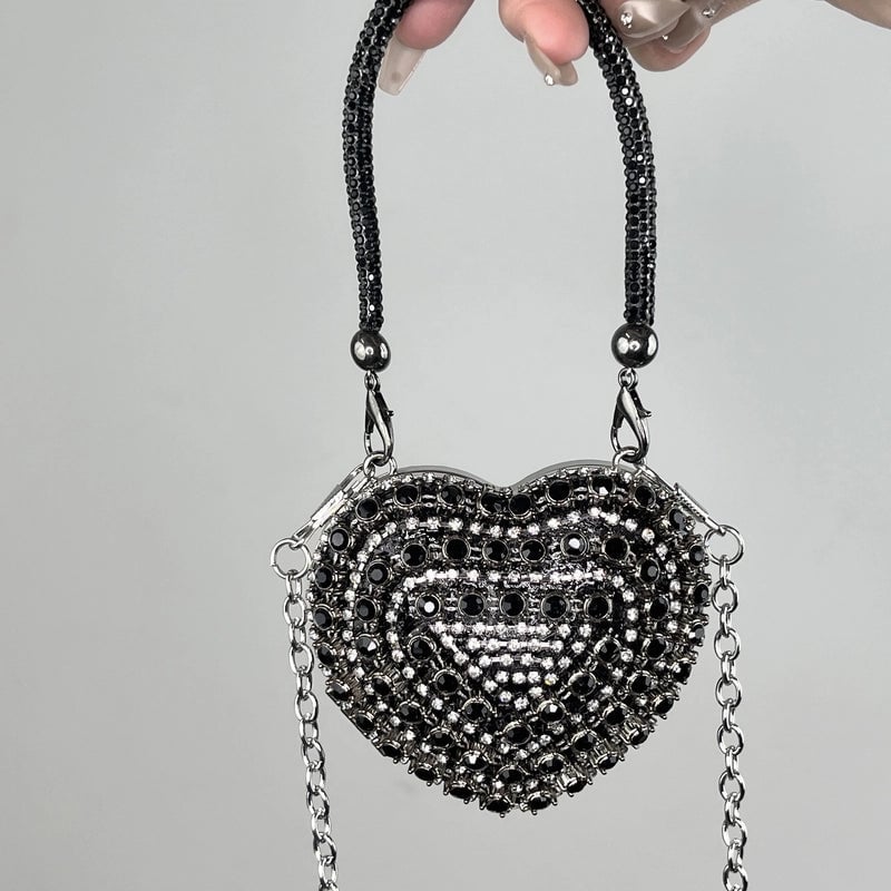 Silver Tassel Love Portable Silver Big Diamond Love Portable Silver Small Diamond Love Portable Plastic Metal Heart Shape Tassel Heart-shaped Evening Bags