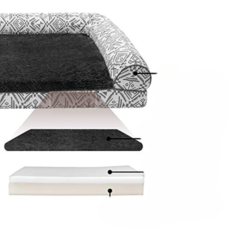 Pet Bed for Dogs and Cats - Plush and Southwest Kilim Decor Sofa-Style Cooling Gel Foam Dog Bed
