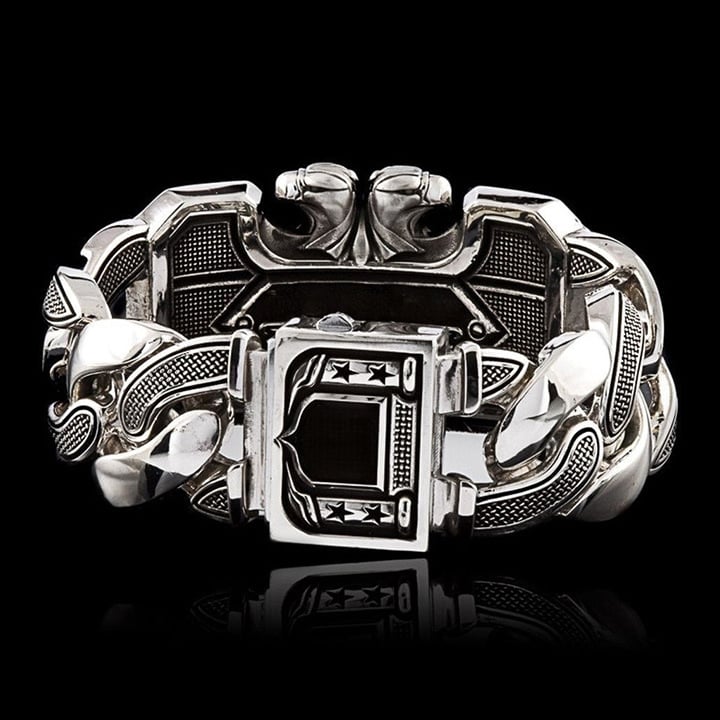 48% OFF HOT SALE-Armed Forces Destiny Struggle Skull Interlock Silver Bracelet