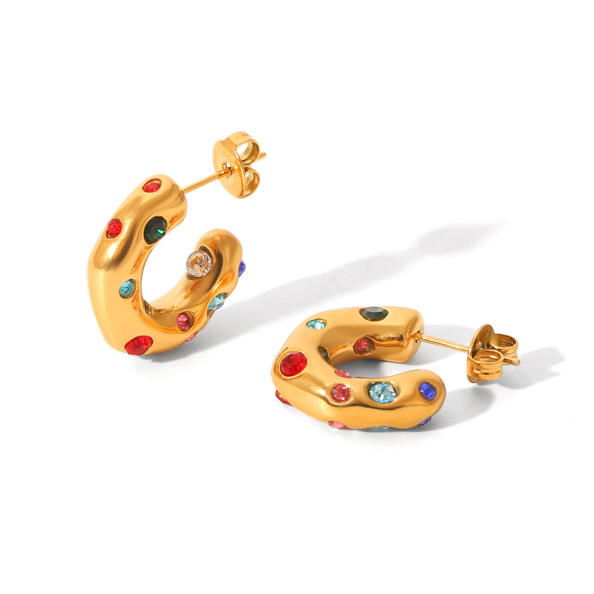 Special-Shaped 18K Gold Stainless Steel Earrings With Zircon C-Shaped Earrings For Women Titanium Steel Earrings