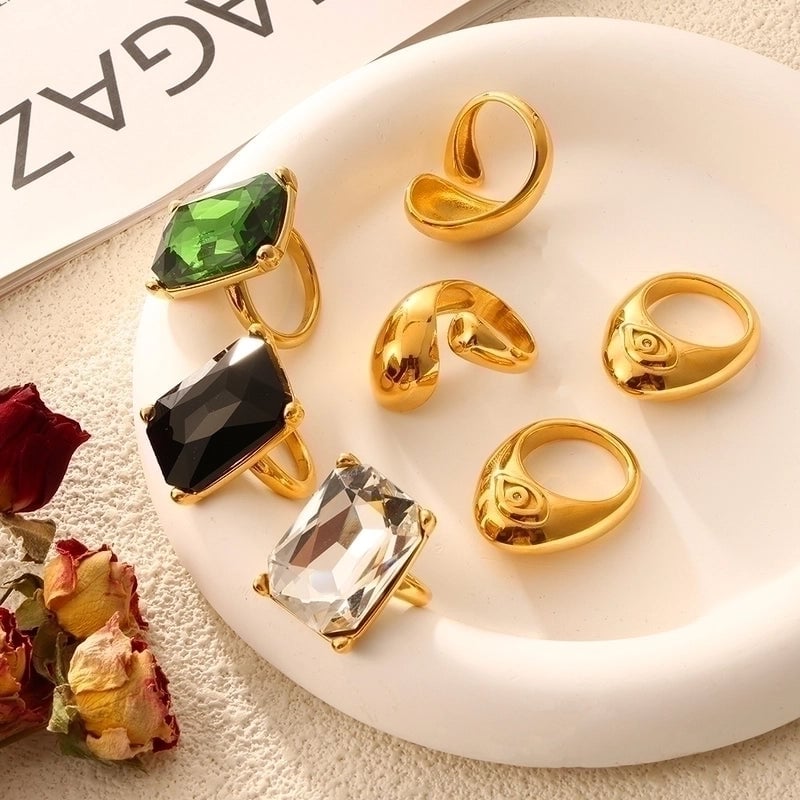 Casual Minimalist Commute Round Rectangle 304 Stainless Steel 18K Gold Plated Rhinestones Zircon Open Rings Rings In Bulk