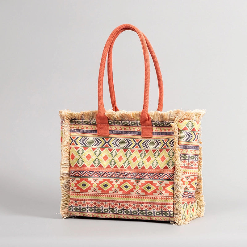 Women's Large All Seasons Polyester Cotton Color Block Classic Style Square Zipper Tote Bag