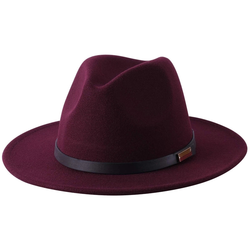 Style Vintage Solid Color Flat Rim Jazz Hat Men's British Belt Decorative Big Brim Top Hat Women