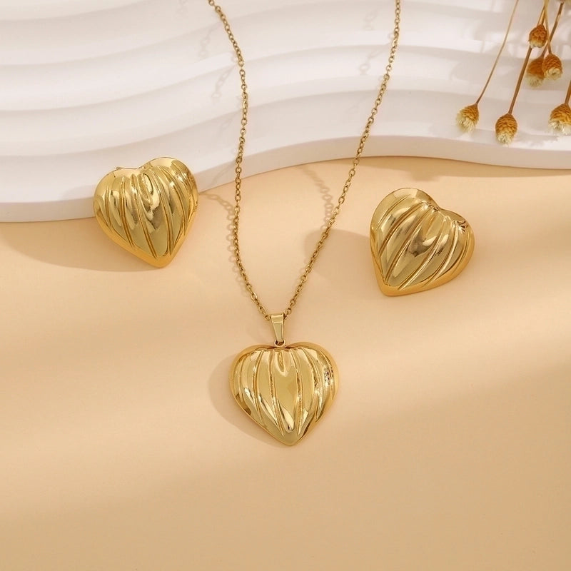 Elegant Retro Geometric Heart Shape Flower Stainless Steel Plating Jewelry Set