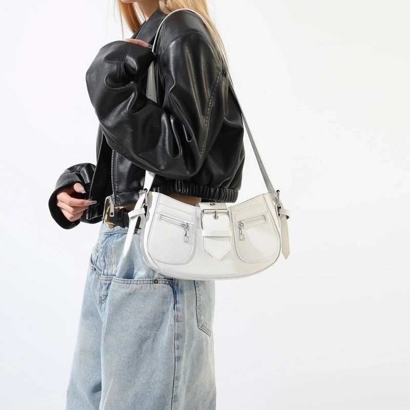 Women's Pu Solid Color Punk Classic Style Sewing Thread Dumpling Shape Zipper Underarm Bag