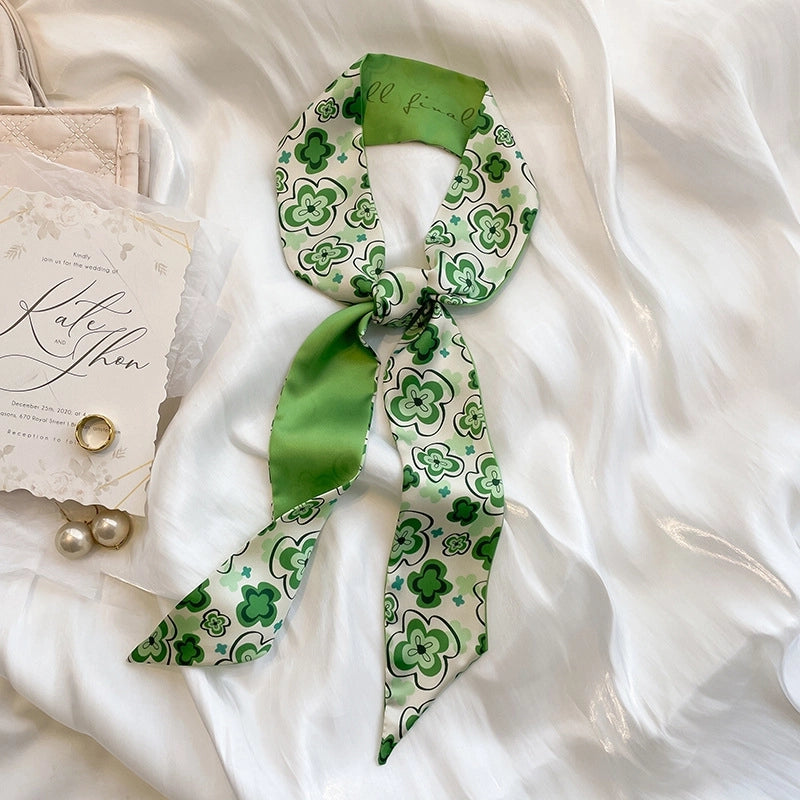 Women's Fashion Sweet Flower Satin Printing Silk Scarves