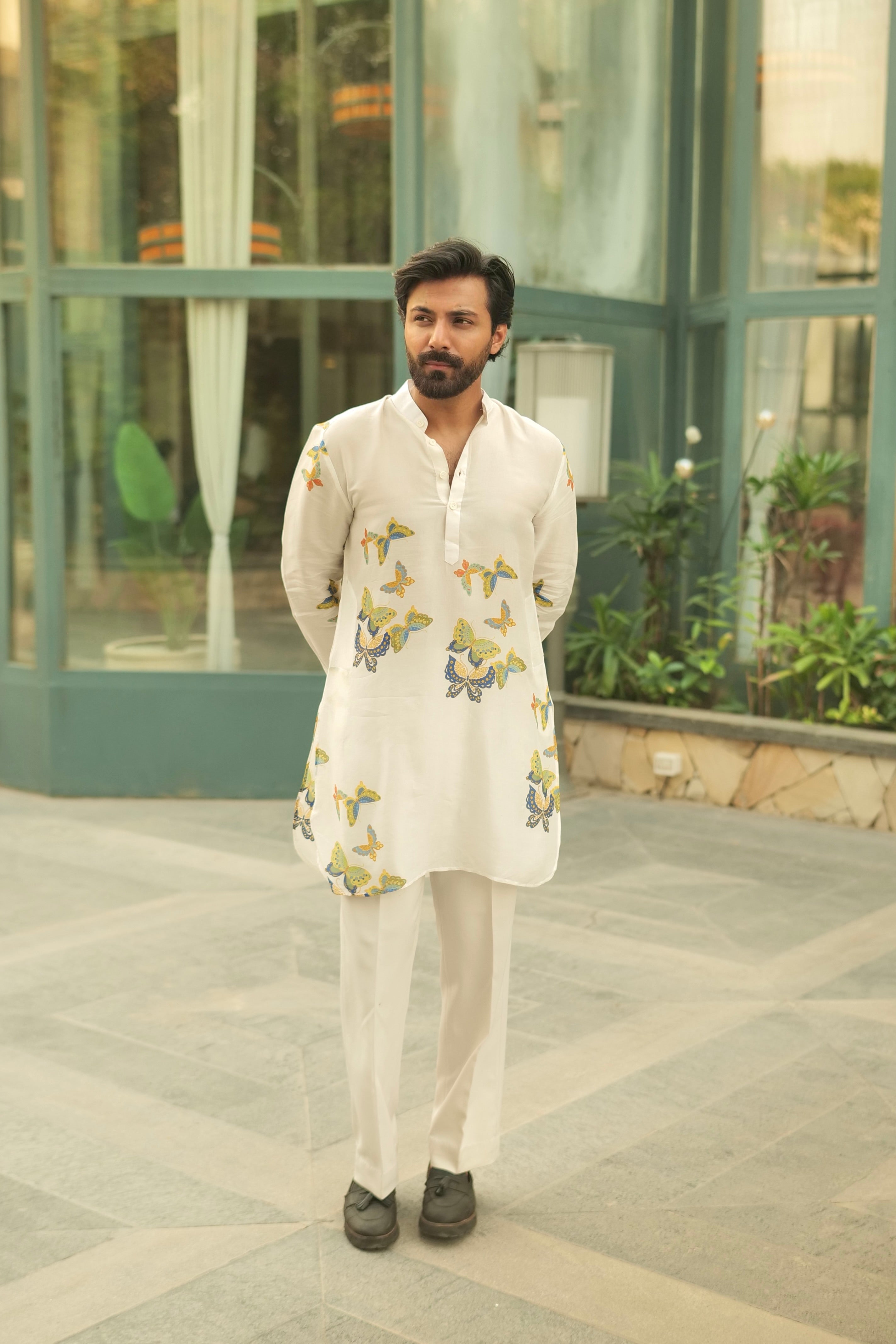 White Butterfly Printed Ganganagery Kurta