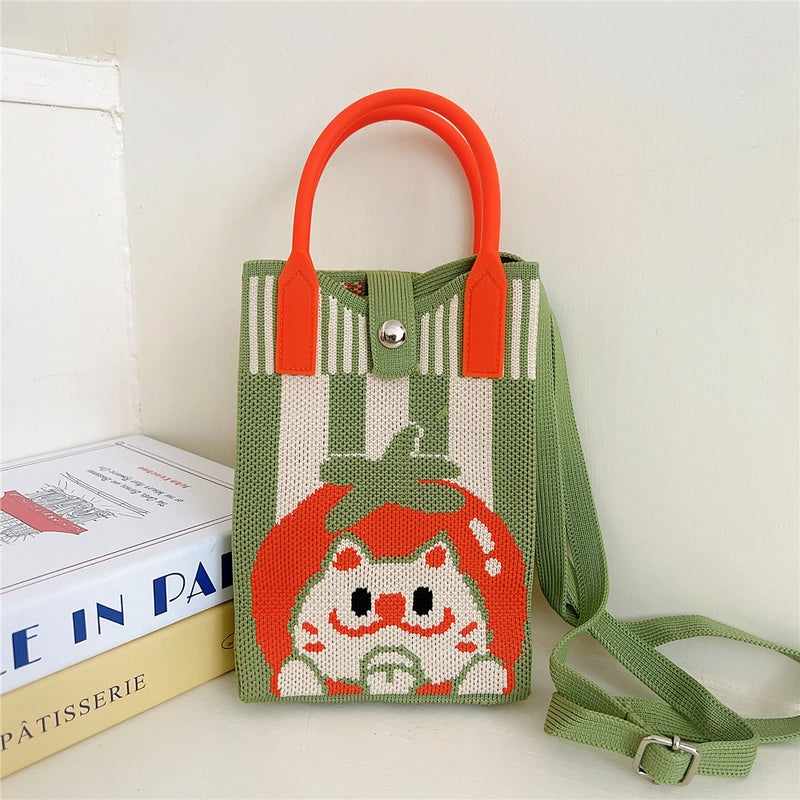 Women's Small Knit Cat Vintage Style Classic Style Bucket Buckle Handbag
