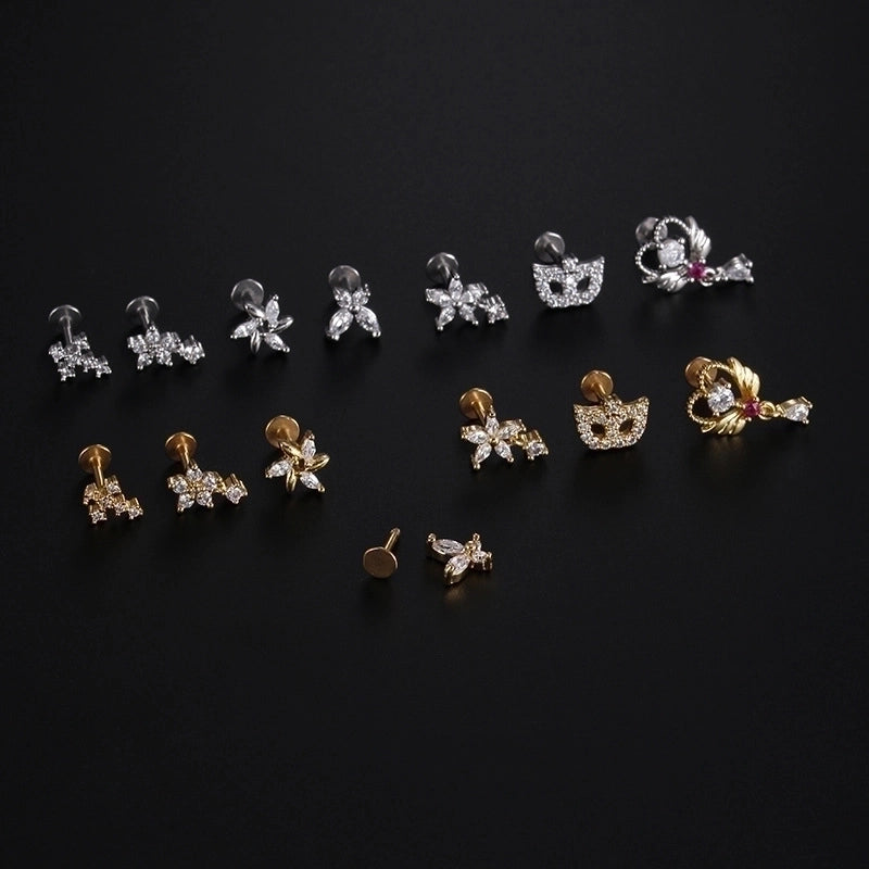Minimalist Star Butterfly Stainless Steel Inlay Zircon Lip Stud 1 Piece