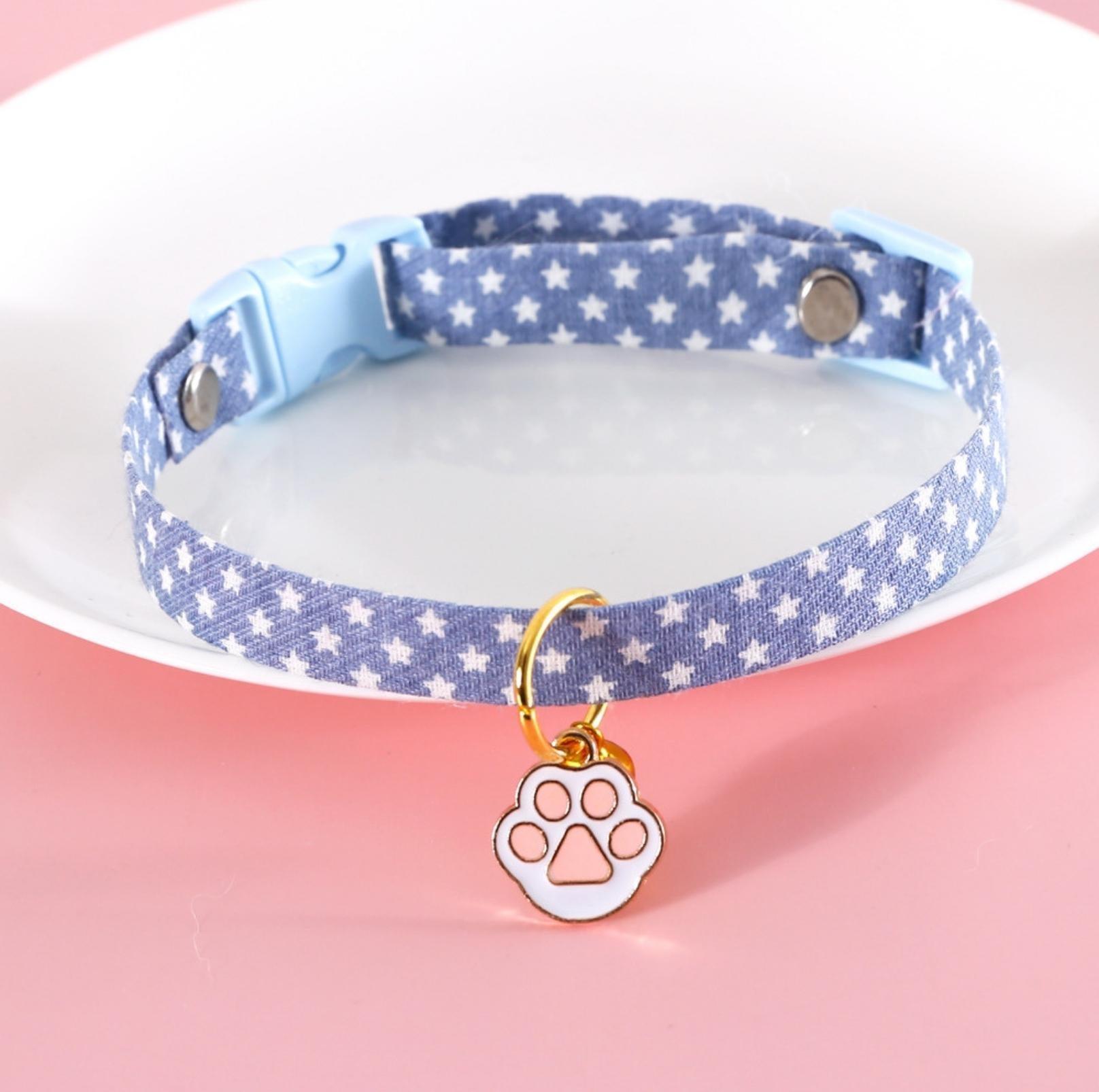 Adjustable Pet Collar with Lovely Charm and Copper Bell for Cats and Small Dogs