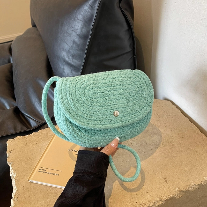 Women's Medium Braid Solid Color Basic Beach Square Flip Cover Crossbody Bag