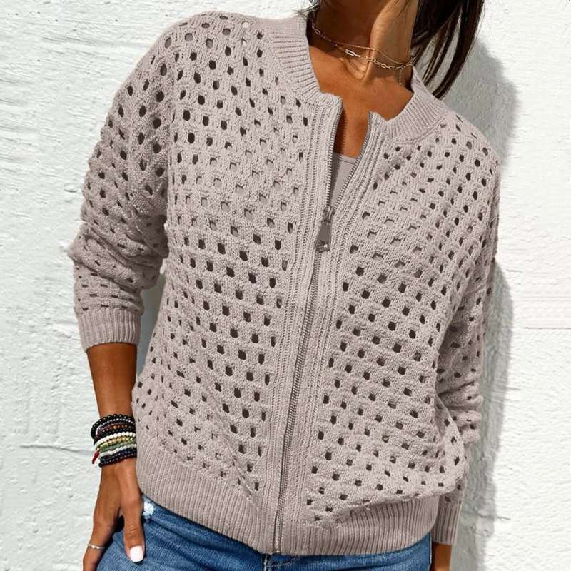 🍃Women's Casual Zipper Knit Jacket with Hollow Design