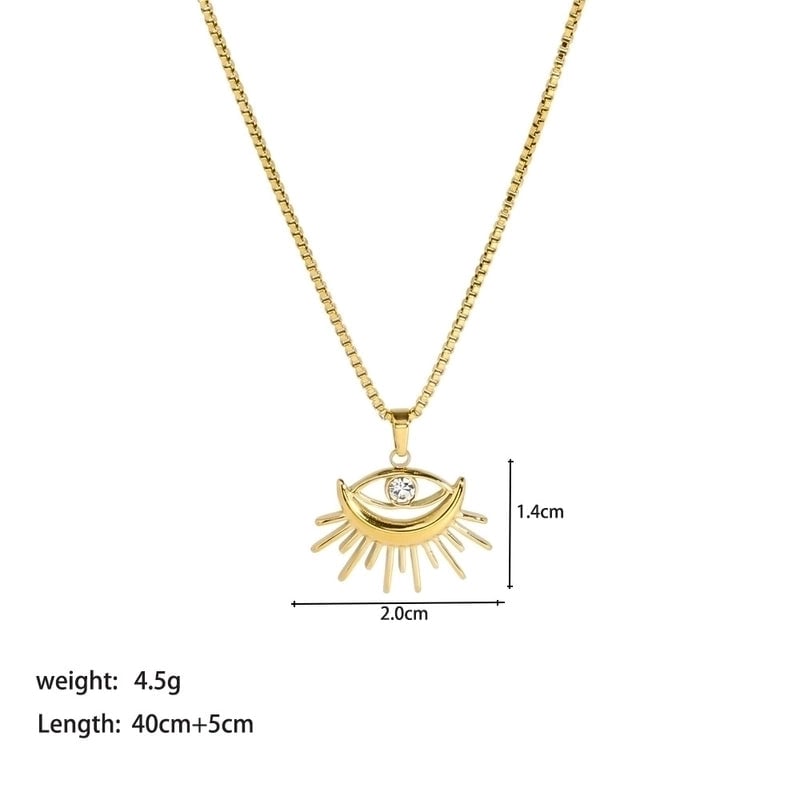 304 Stainless Steel 18K Gold Plated Lady Plating Inlay Moon Heart Shape Artificial Gemstones Pendant Necklace