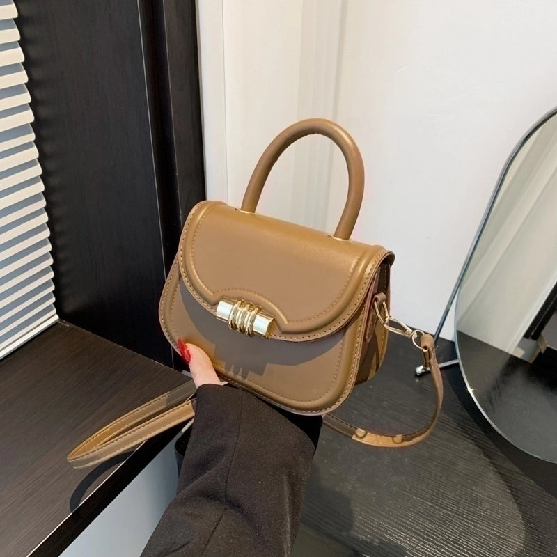 Women's Pu Leather Solid Color Elegant Semicircle Flip Cover Handbag