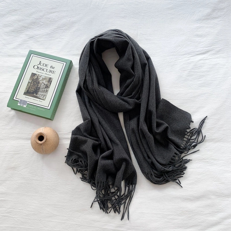 Women's Minimalist Solid Color Imitation Cashmere Tassel Scarf