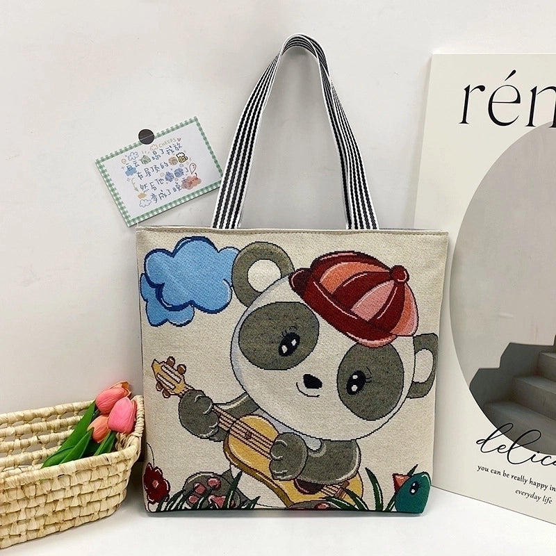Women's Medium Canvas Animal Vacation Square Zipper Tote Bag