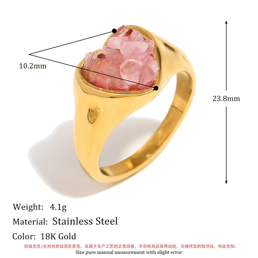 Retro Niche Hand Jewelry Stainless Steel Plated 18K Gold White Jade Gravel Adhesion Love Ring