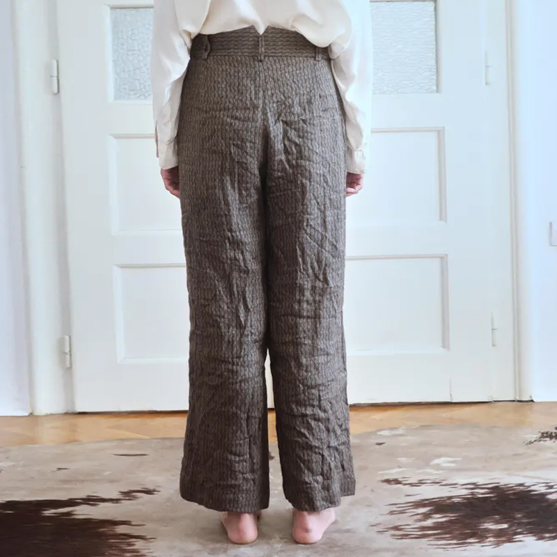Vintage Men's Dark Herringbone Linen Blend Basic Trousers