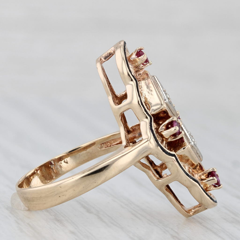 Vintage Diamond Ruby Filigree Ring 10k Yellow White Gold Size 6