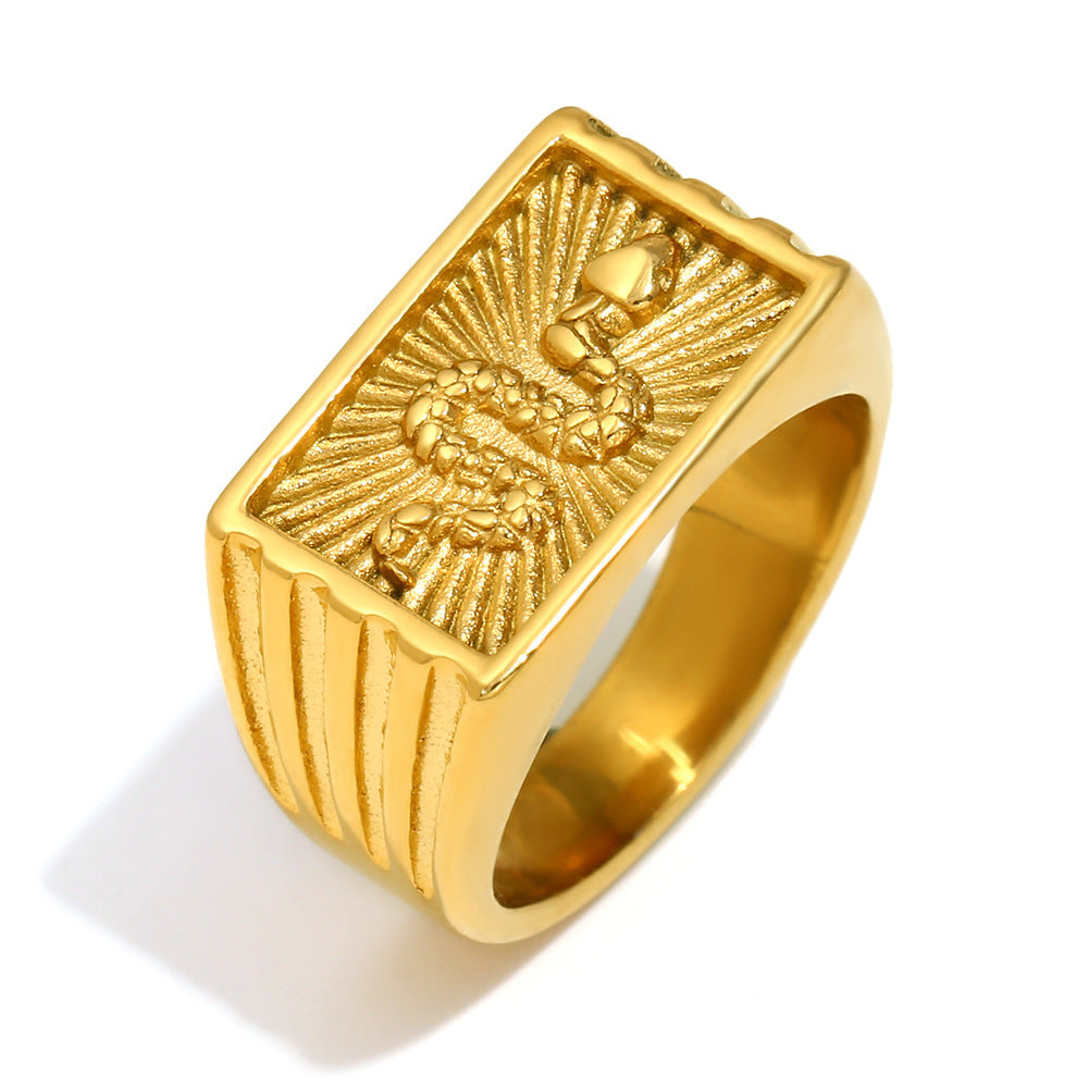Ins Fashion Niche Design Personality Hand Jewelry Stainless Steel Plated 18K Gold Two-Color Geometric Snake Ring Female