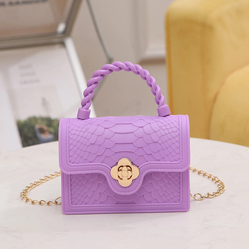 Women's PVC Solid Color Crocodile Classic Style Square Lock Clasp Crossbody Bag