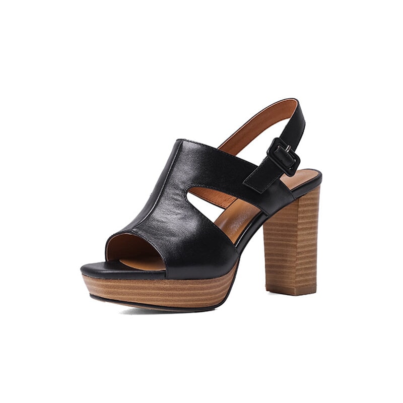 Leather 105mm Block Heel Gladiator Sandals in Black/Brown