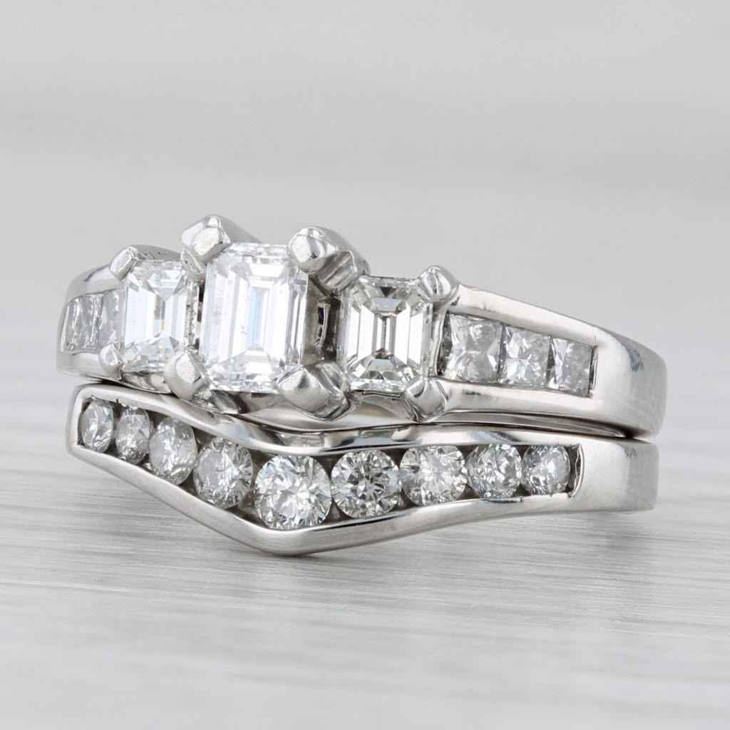1.31ctw Diamond 3-Stone Engagement Ring Wedding Band Bridal Set 14k Gold Sz 5.75