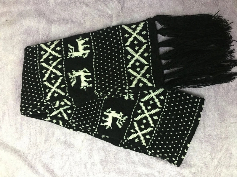 Home-made Couple Wool Warm Fawn Knitted Scarf Christmas Snowflake Fawn Scarf Double-sided Fashion Scarf