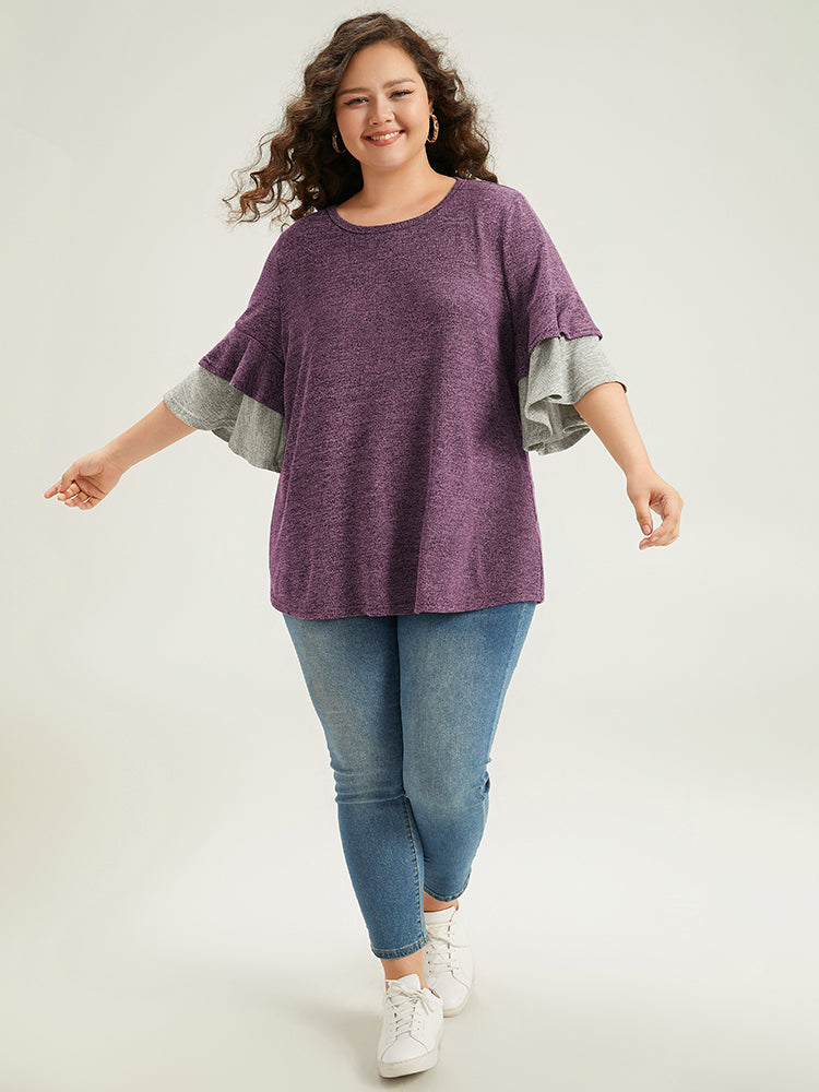 Contrast Layered Flutter Sleeve T-shirt