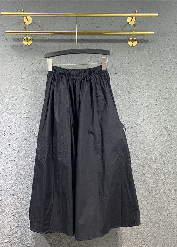 Casual Black Cinched Pockets Elastic Waist Patchwork Cotton Skirt Spring