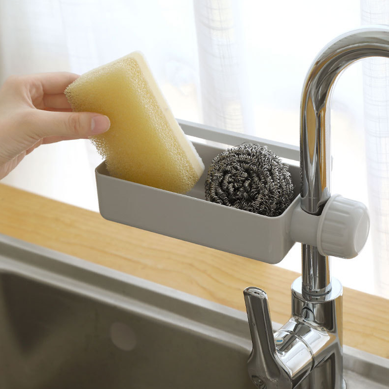 Kitchen faucet organizer shelf