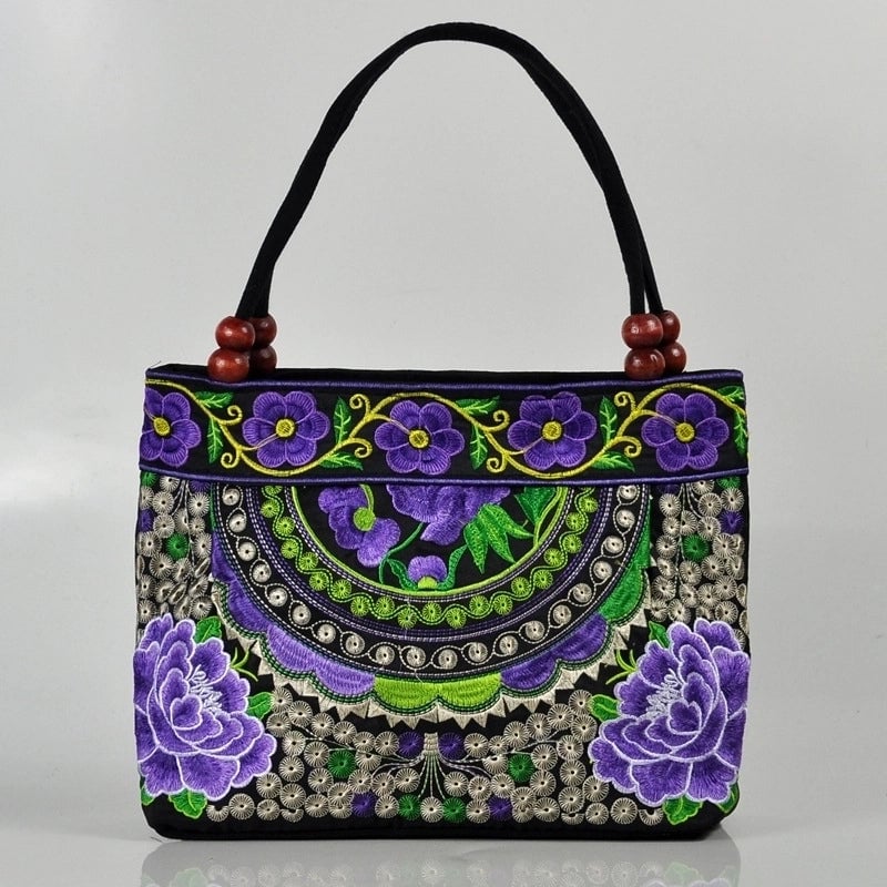 Women's Small Cotton Flower Classic Style Square Zipper Shoulder Bag