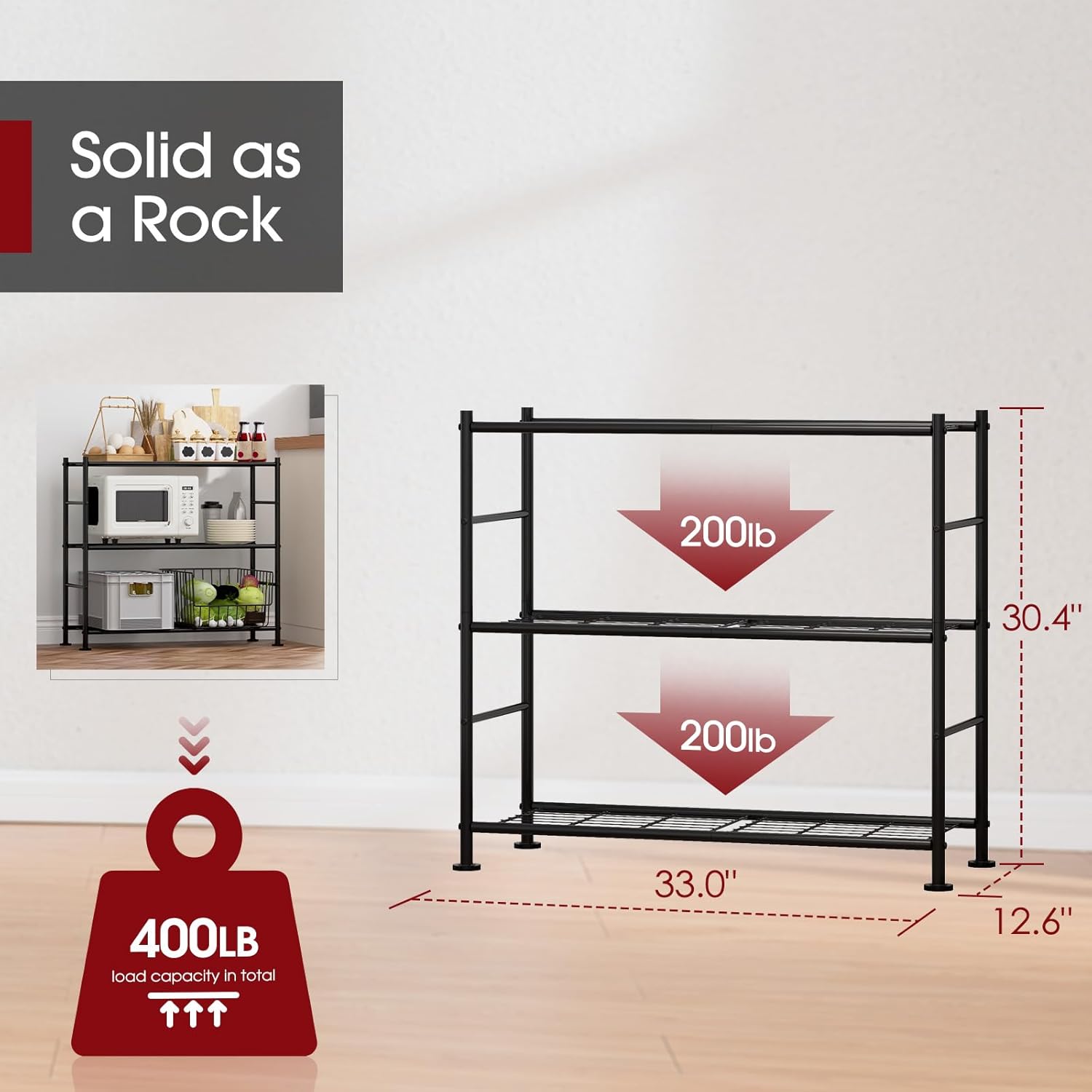 Storage Shelves - 5 Tier Shelf Organizer, Heavy Duty Garage Shelving Unit with Leveling Feet, Stable Metal Shelves Organizer for Pantry, Kitchen and Closet, 33.0