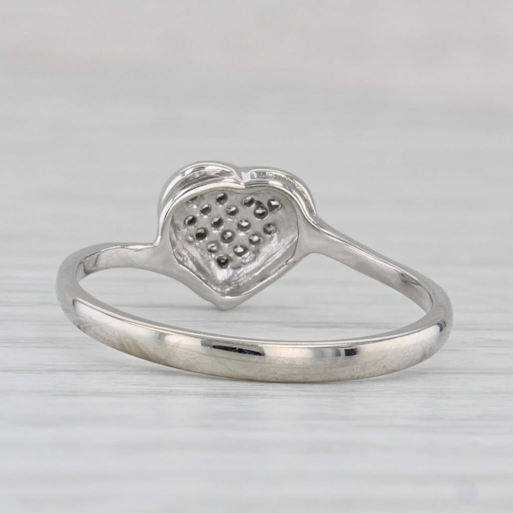 Pave Diamond Heart Ring 10k White Gold Bypass Size 7.25