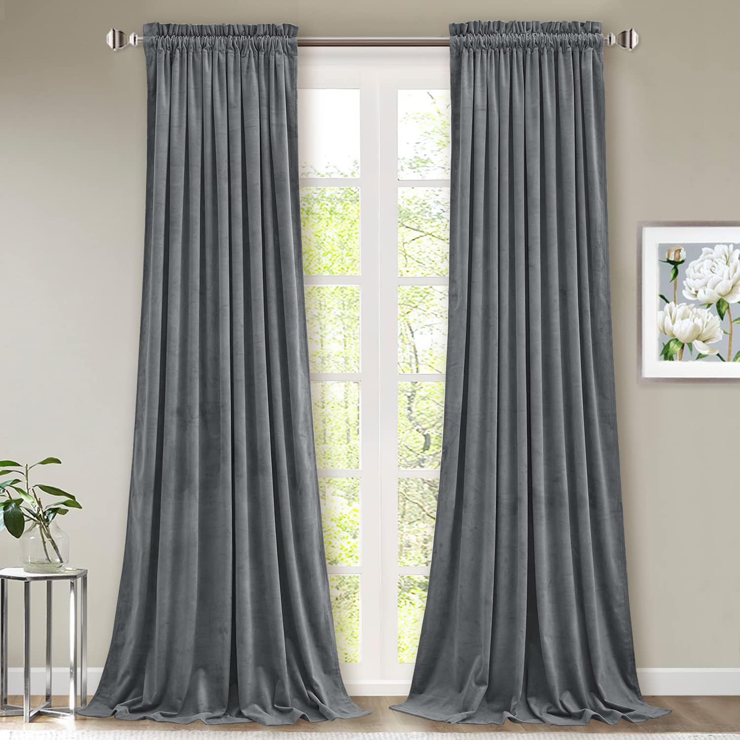 Light Grey-Velvet Window Curtains (Ultra Soft)