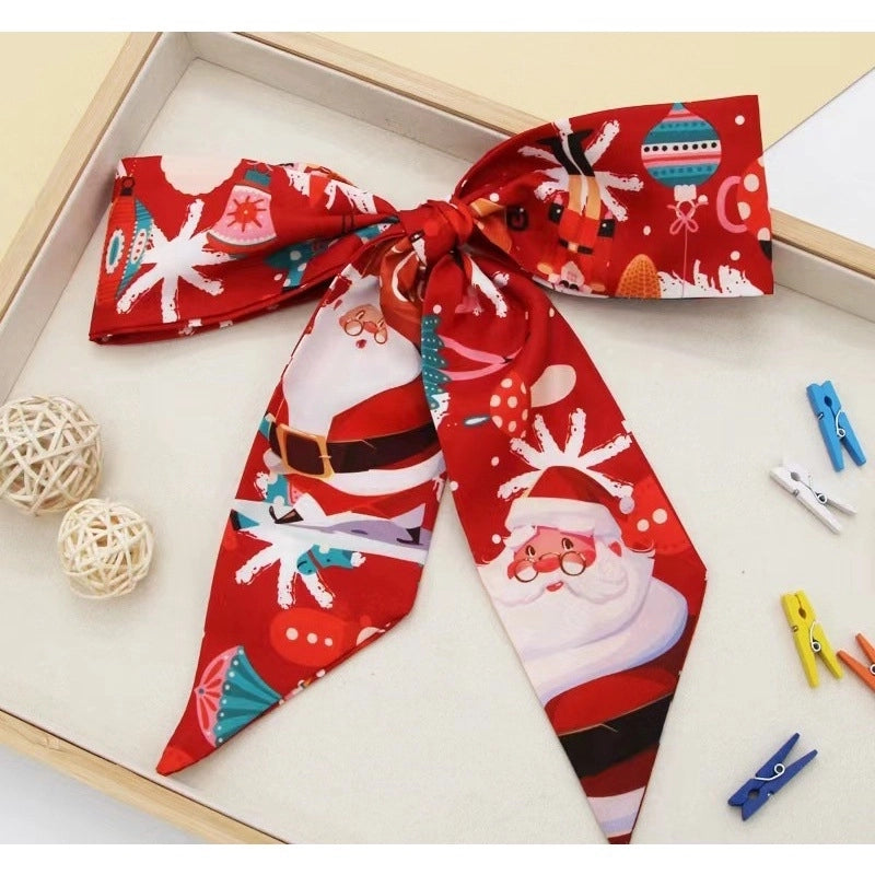 Women's Casual Christmas Tree Santa Claus Elk Polyester Silk Scarf