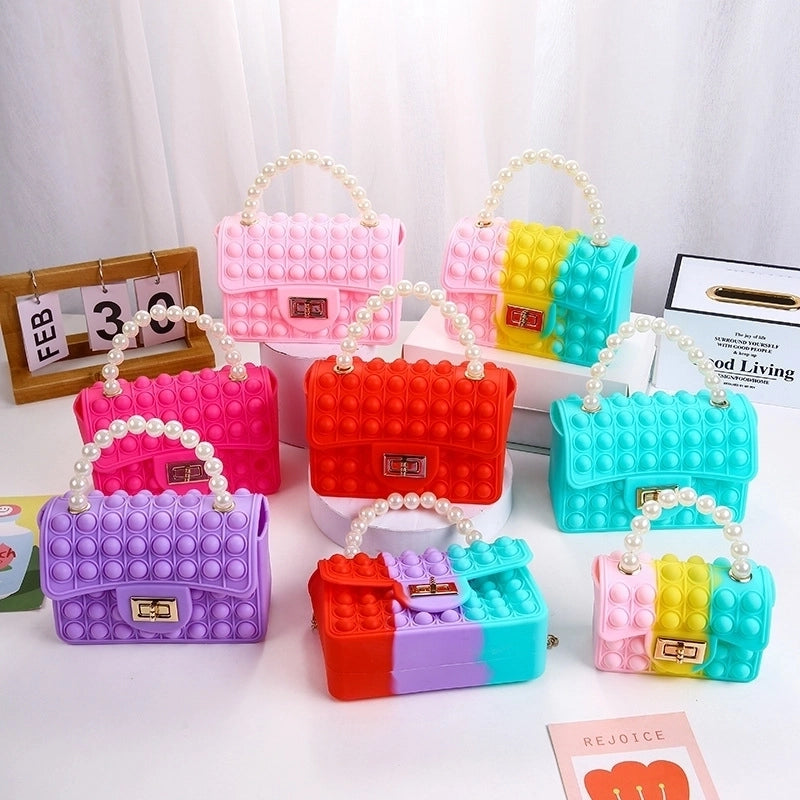 Girl's Color Block Solid Color Silica Gel Pearls Lock Clasp Kids Wallets