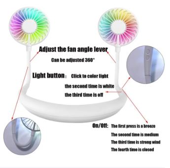 Sports Fan Portable Neck Fan. Color Changing LED. with Aromatherapy. 360° Free Rotation. and Lower Noise Strong Airflow Headphone Design for Sport. Office. Home. Outdoor. Travel. etc.
