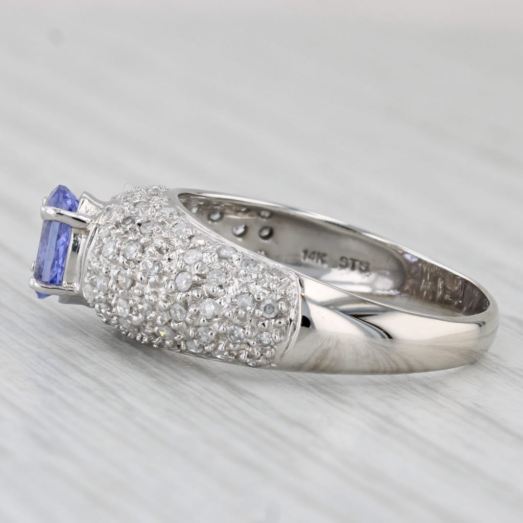 1.15ctw Tanzanite Pave Diamond Ring 14k White Gold Size 9.5