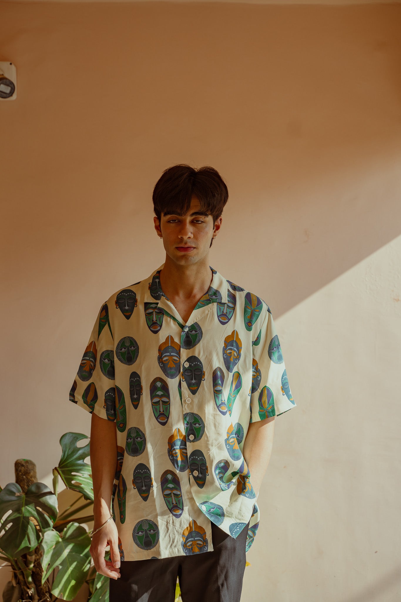 Tribal Faces Green Oversize Shirt