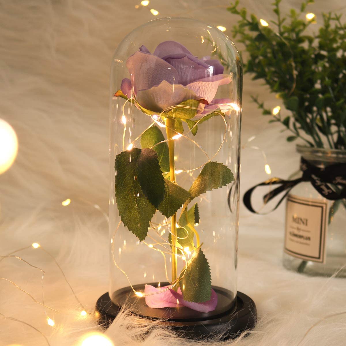 Rose That Lasts Forever in a Glass Dome with Led Lights.Gift for Mothers Day Valentine's Day Birthday Party Wedding Anniversary