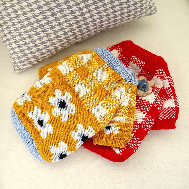Flower Plaid Dog Cat Sweater