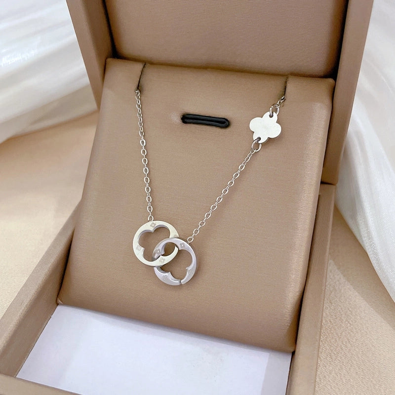 Minimalist Circle Letter Butterfly Titanium Steel Plating Inlay Rhinestones Necklace