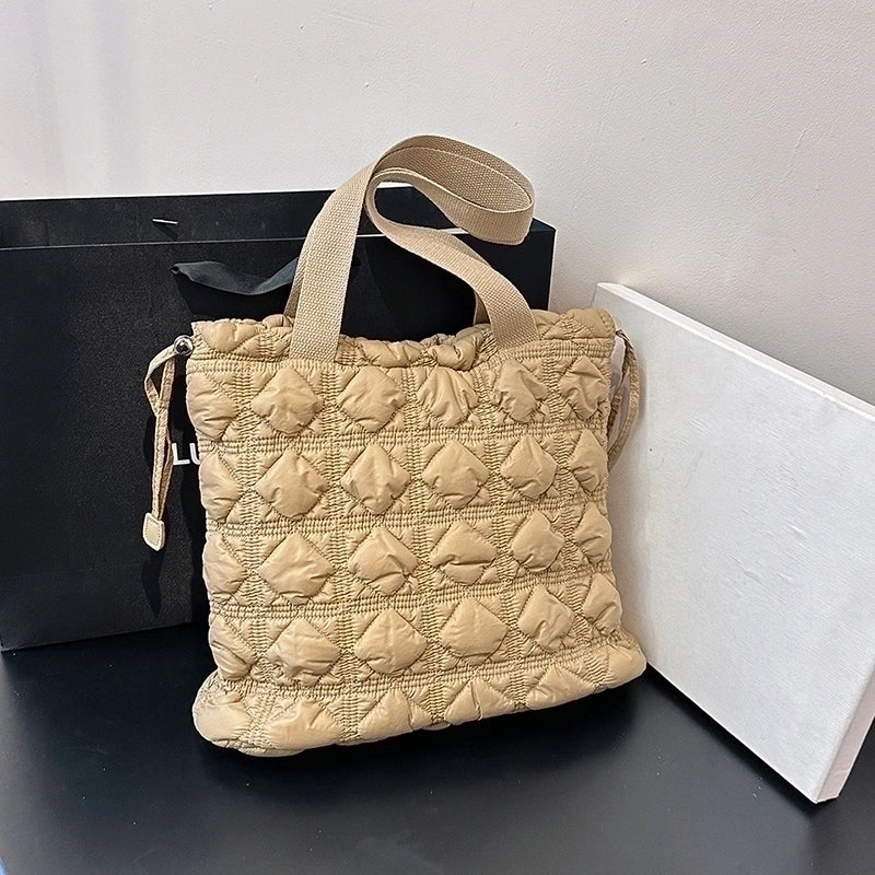 Women's Cotton Solid Color Classic Style String Shoulder Bag