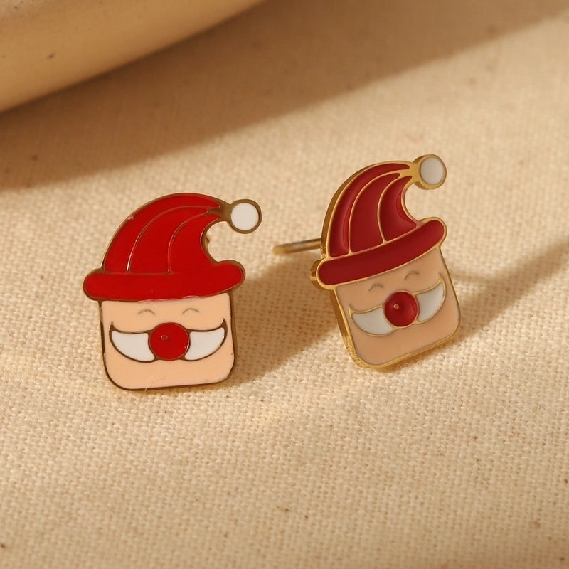 1 Pair Christmas Sweet Minimalist Santa Claus Enamel 304 Stainless Steel 14K Gold Plated Ear Studs