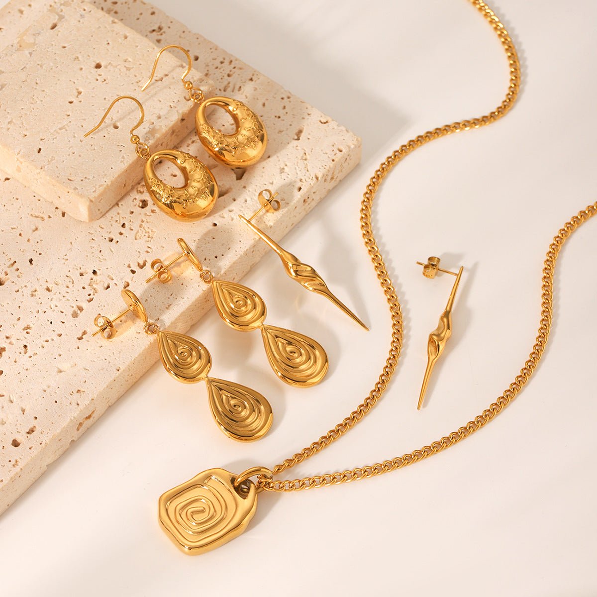 Stainless Steel Relief Thread Irregular Pendant Necklace Design Casting Titanium Steel Earrings