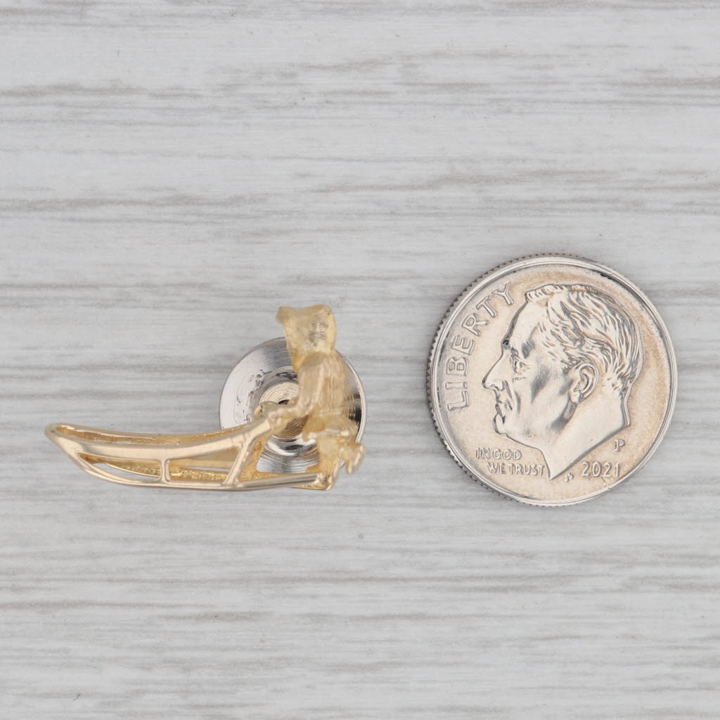 Vintage Figure Pushing Sled Pin 10k Yellow Gold Alaskan