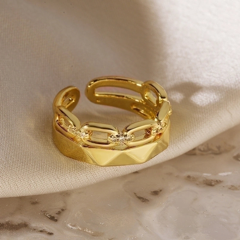 Minimalist Geometric Solid Color Copper Plating Inlay Zircon Open Rings