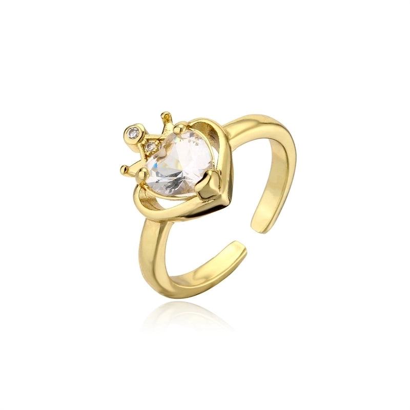 Personality Crown Love Zircon Ring Copper Plated Gold Opening Adjustable Ring